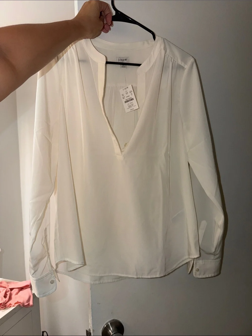 J. Crew Cream V-Neck Long Sleeve Blouse